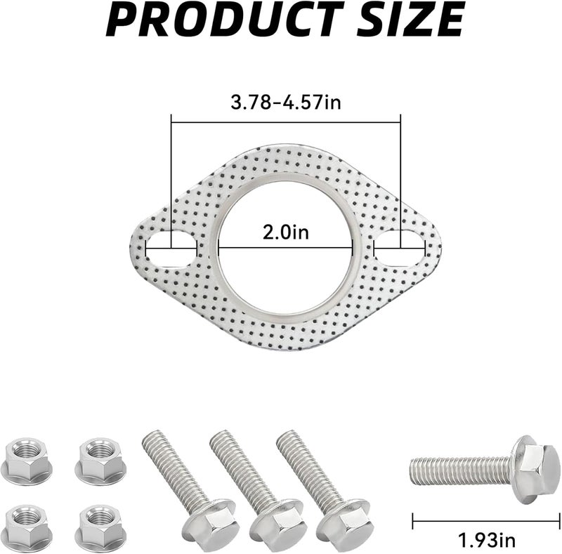 Tioollev 2PCS Exhaust Gasket,Car Accessories Exhaust Flange Gasket,Muffler Gasket,Catalytic Converter Gasket,Exhaust Flange Repair Kit with Bolt & Nut,Fit for Car,Truck,Replace (2inch) - Image 2